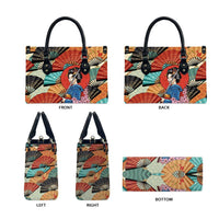 Japanese Geisha Katana Leather Bag Japan Sensu Seigaiha Pattern - Wonder Print Shop