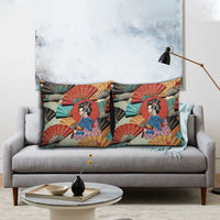 Japanese Geisha Katana Pillow Cover Japan Sensu Seigaiha Pattern - Wonder Print Shop