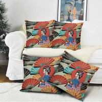 Japanese Geisha Katana Pillow Cover Japan Sensu Seigaiha Pattern - Wonder Print Shop