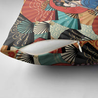 Japanese Geisha Katana Pillow Cover Japan Sensu Seigaiha Pattern - Wonder Print Shop
