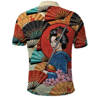 Japanese Geisha Katana Polo Shirt Japan Sensu Seigaiha Pattern - Wonder Print Shop