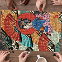 Japanese Geisha Katana Puzzle Japan Sensu Seigaiha Pattern - Wonder Print Shop