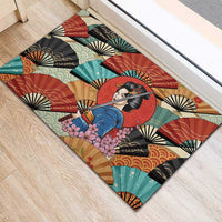 Japanese Geisha Katana Rubber Doormat Japan Sensu Seigaiha Pattern - Wonder Print Shop