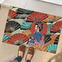 Japanese Geisha Katana Rubber Doormat Japan Sensu Seigaiha Pattern - Wonder Print Shop