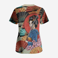 Japanese Geisha Katana Scrub Top Japan Sensu Seigaiha Pattern - Wonder Print Shop