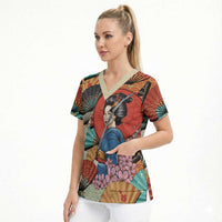 Japanese Geisha Katana Scrub Top Japan Sensu Seigaiha Pattern - Wonder Print Shop