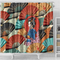 Japanese Geisha Katana Shower Curtain Japan Sensu Seigaiha Pattern - Wonder Print Shop