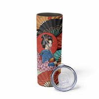 Japanese Geisha Katana Skinny Tumbler Japan Sensu Seigaiha Pattern - Wonder Print Shop
