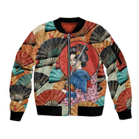 Japanese Geisha Katana Sleeve Zip Bomber Jacket Japan Sensu Seigaiha Pattern - Wonder Print Shop