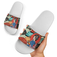 Japanese Geisha Katana Slide Sandals Japan Sensu Seigaiha Pattern - Wonder Print Shop
