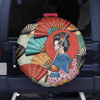 Japanese Geisha Katana Spare Tire Cover Japan Sensu Seigaiha Pattern - Wonder Print Shop