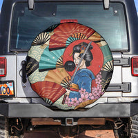Japanese Geisha Katana Spare Tire Cover Japan Sensu Seigaiha Pattern - Wonder Print Shop
