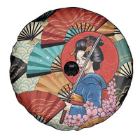 Japanese Geisha Katana Spare Tire Cover Japan Sensu Seigaiha Pattern - Wonder Print Shop