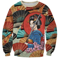Japanese Geisha Katana Sweatshirt Japan Sensu Seigaiha Pattern - Wonder Print Shop