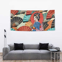 Japanese Geisha Katana Tapestry Japan Sensu Seigaiha Pattern - Wonder Print Shop