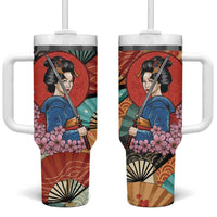 Japanese Geisha Katana Tumbler With Handle Japan Sensu Seigaiha Pattern - Wonder Print Shop