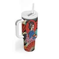 Japanese Geisha Katana Tumbler With Handle Japan Sensu Seigaiha Pattern - Wonder Print Shop