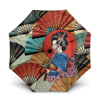 Japanese Geisha Katana Umbrella Japan Sensu Seigaiha Pattern - Wonder Print Shop