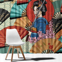 Japanese Geisha Katana Window Curtain Japan Sensu Seigaiha Pattern - Wonder Print Shop