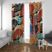 Japanese Geisha Katana Window Curtain Japan Sensu Seigaiha Pattern - Wonder Print Shop