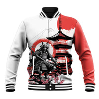 Japanese Samurai Warrior Enso Baseball Jacket Japan Pagoda Sakura Watercolor - Wonder Print Shop