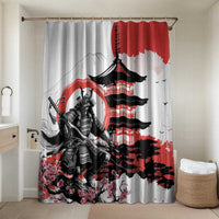 Japanese Samurai Warrior Enso Bathroom Set Japan Pagoda Sakura Watercolor - Wonder Print Shop
