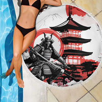 Japanese Samurai Warrior Enso Beach Blanket Japan Pagoda Sakura Watercolor - Wonder Print Shop