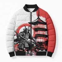 Japanese Samurai Warrior Enso Bomber Puffer Jacket Japan Pagoda Sakura Watercolor - Wonder Print Shop