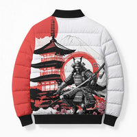 Japanese Samurai Warrior Enso Bomber Puffer Jacket Japan Pagoda Sakura Watercolor - Wonder Print Shop