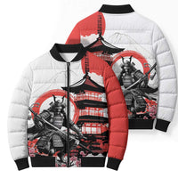 Japanese Samurai Warrior Enso Bomber Puffer Jacket Japan Pagoda Sakura Watercolor - Wonder Print Shop