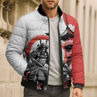 Japanese Samurai Warrior Enso Bomber Puffer Jacket Japan Pagoda Sakura Watercolor - Wonder Print Shop
