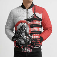 Japanese Samurai Warrior Enso Bomber Puffer Jacket Japan Pagoda Sakura Watercolor - Wonder Print Shop
