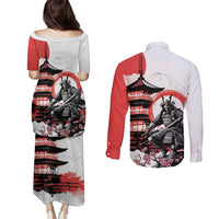 Japanese Samurai Warrior Enso Couples Matching Puletasi and Long Sleeve Button Shirt Japan Pagoda Sakura Watercolor - Wonder Print Shop