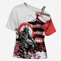 Japanese Samurai Warrior Enso Cross Shoulder Shirt Japan Pagoda Sakura Watercolor - Wonder Print Shop