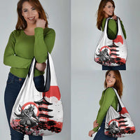 Japanese Samurai Warrior Enso Grocery Bag Japan Pagoda Sakura Watercolor - Wonder Print Shop