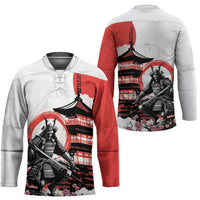 Japanese Samurai Warrior Enso Hockey Jersey Japan Pagoda Sakura Watercolor - Wonder Print Shop