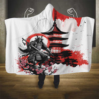 Japanese Samurai Warrior Enso Hooded Blanket Japan Pagoda Sakura Watercolor - Wonder Print Shop