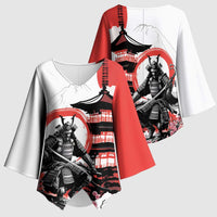Japanese Samurai Warrior Enso Kimono Sleeve Blouse Japan Pagoda Sakura Watercolor - Wonder Print Shop
