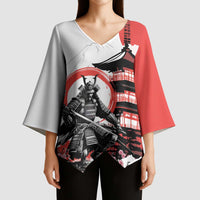 Japanese Samurai Warrior Enso Kimono Sleeve Blouse Japan Pagoda Sakura Watercolor - Wonder Print Shop