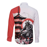 Japanese Samurai Warrior Enso Long Sleeve Button Shirt Japan Pagoda Sakura Watercolor - Wonder Print Shop
