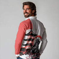 Japanese Samurai Warrior Enso Long Sleeve Polo Shirt Japan Pagoda Sakura Watercolor - Wonder Print Shop