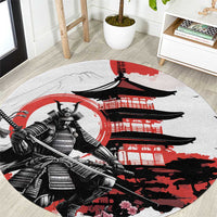 Japanese Samurai Warrior Enso Round Carpet Japan Pagoda Sakura Watercolor - Wonder Print Shop