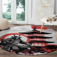 Japanese Samurai Warrior Enso Round Carpet Japan Pagoda Sakura Watercolor - Wonder Print Shop