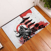 Japanese Samurai Warrior Enso Rubber Doormat Japan Pagoda Sakura Watercolor - Wonder Print Shop