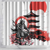 Japanese Samurai Warrior Enso Shower Curtain Japan Pagoda Sakura Watercolor - Wonder Print Shop