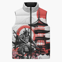 Japanese Samurai Warrior Enso Sleeveless Puffer Jacket Japan Pagoda Sakura Watercolor - Wonder Print Shop
