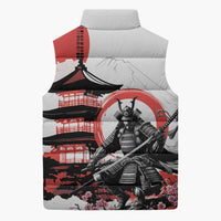 Japanese Samurai Warrior Enso Sleeveless Puffer Jacket Japan Pagoda Sakura Watercolor - Wonder Print Shop