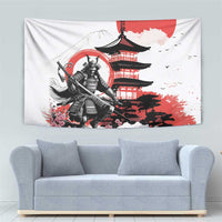 Japanese Samurai Warrior Enso Tapestry Japan Pagoda Sakura Watercolor - Wonder Print Shop