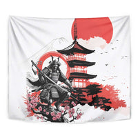Japanese Samurai Warrior Enso Tapestry Japan Pagoda Sakura Watercolor - Wonder Print Shop