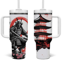 Japanese Samurai Warrior Enso Tumbler With Handle Japan Pagoda Sakura Watercolor - Wonder Print Shop
